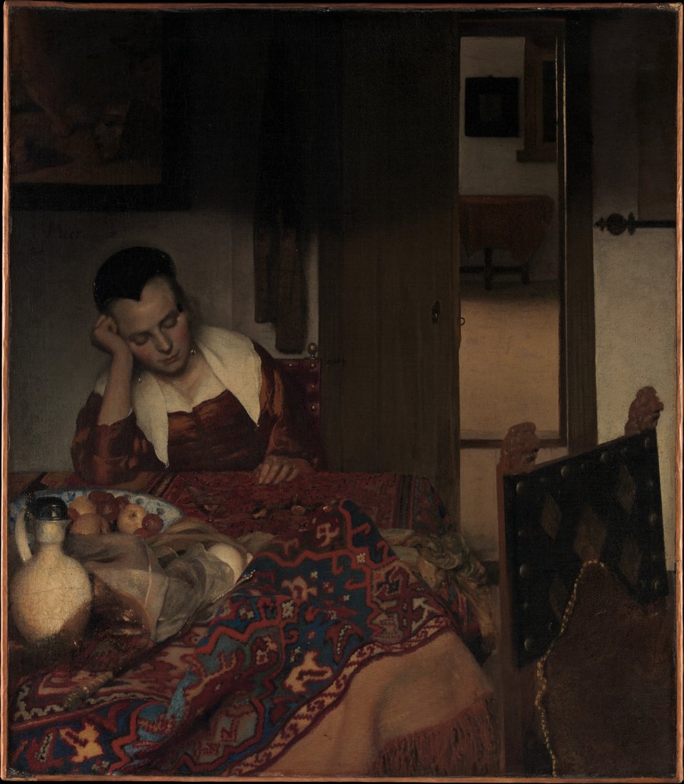 A Maid Asleep, painting by Johannes Vermeer, at the Metropolitan Museum of Art