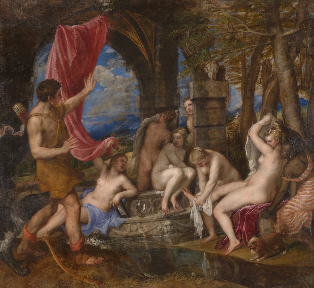 Diana and Actaeon, painting by Titian, at the Scottish National Gallery