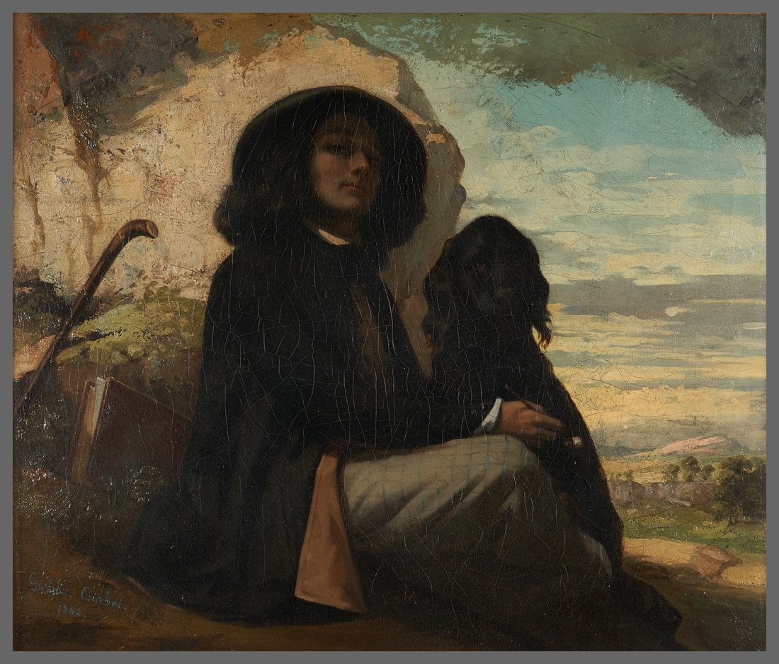 Autorretrato con perro negro, pintura de Gustave Courbet, en el Petit Palais