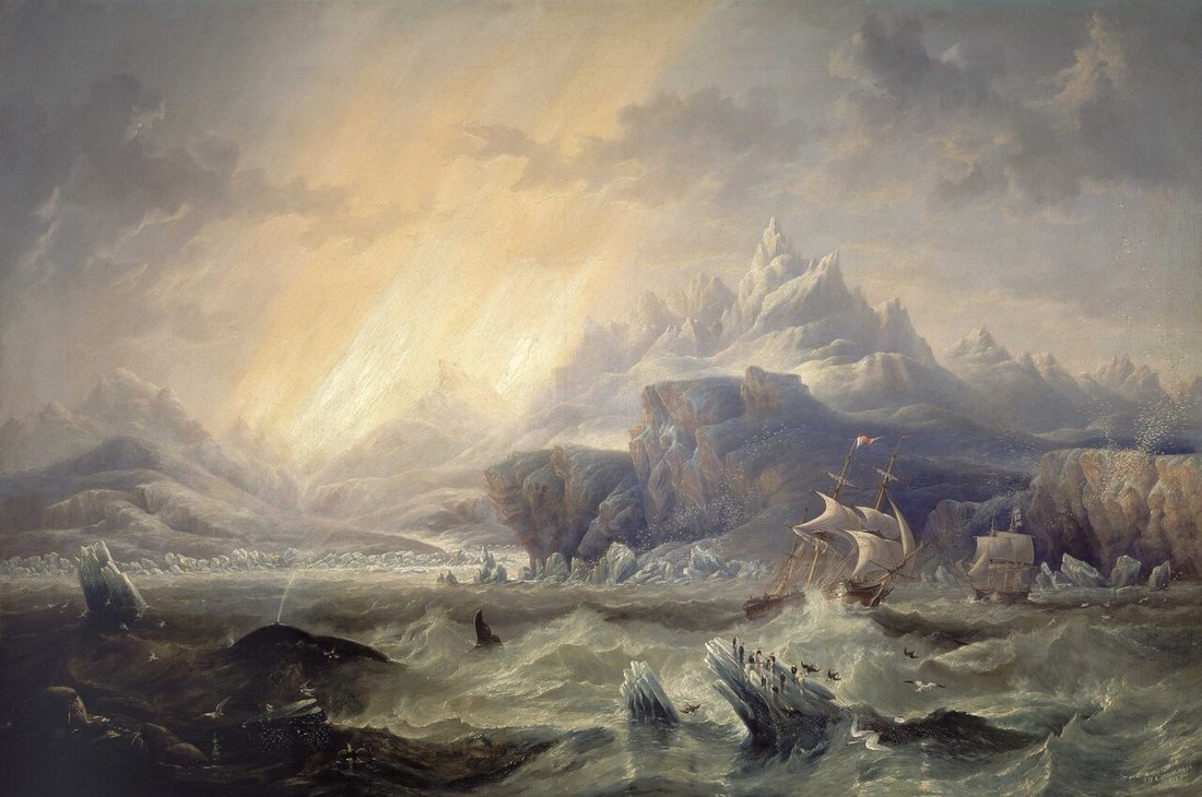 El Erebus y el Terror en la Antártida, pintura de John Wilson Carmichael, en Royal Museums Greenwich